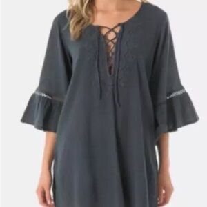 Sage Gray Lace-Up Tunic Cover up 100% Cotton